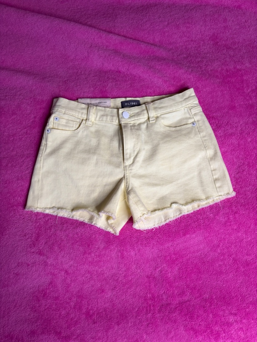 Pale Yellow Frayed Hem Denim Shorts for Kids size 16